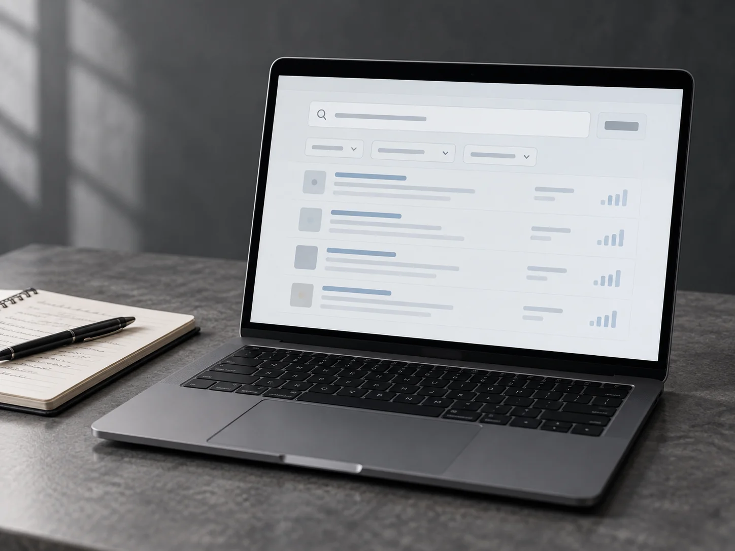 Illustrative search interface on a laptop