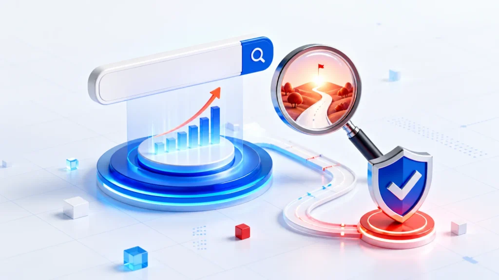 Search visibility path connecting organic growth, relevance and customer trust.